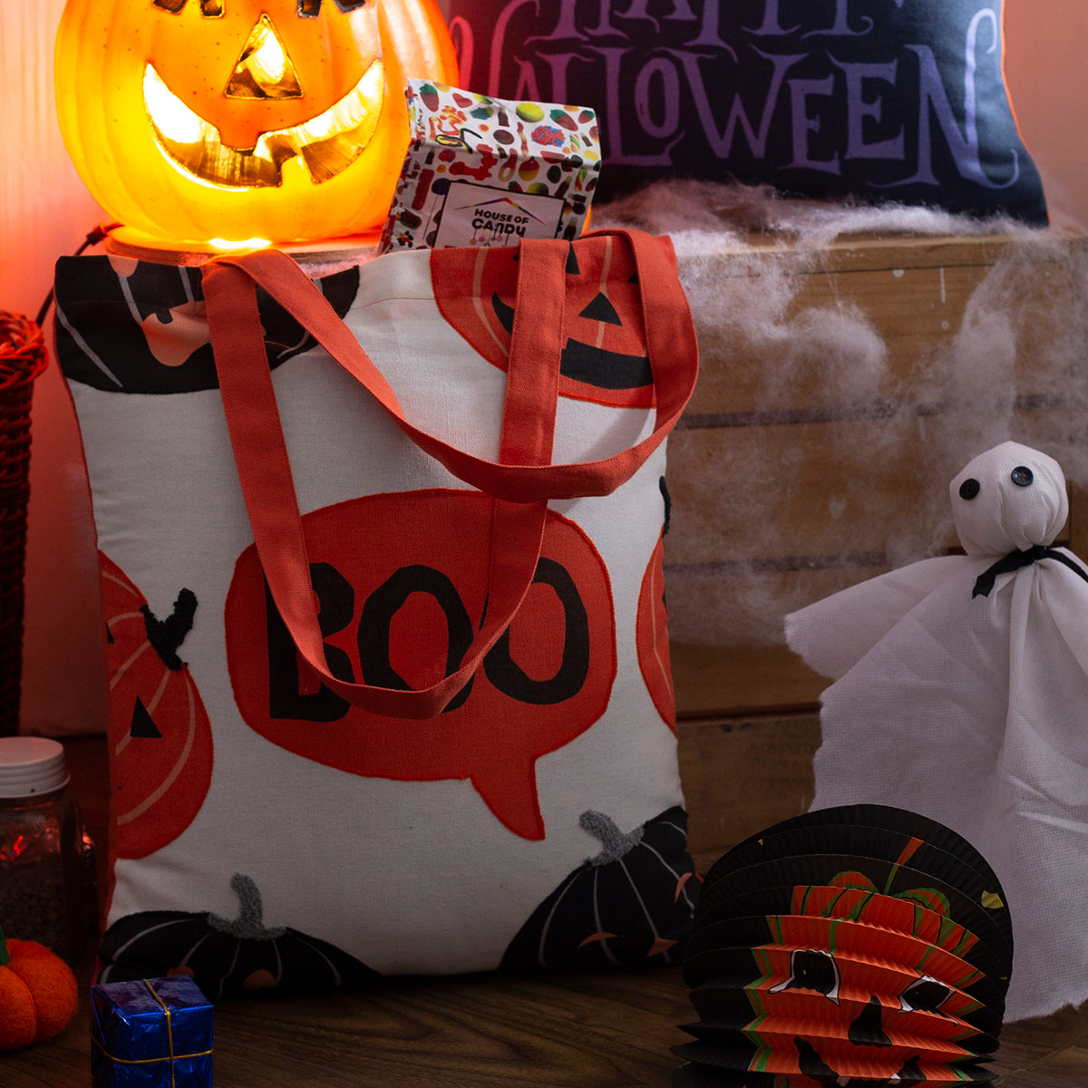 Halloween Boo Printed &amp; Embroidered 1 Pc Treat bag