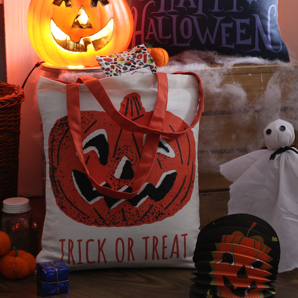 Halloween Trick or Treat Printed &amp; Embroidered 1 Pc Treat bag