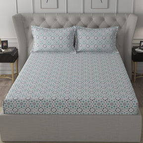 Inhouse Ardour Darien Printed 200 TC 100% Cotton Blue Bed Sheet