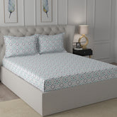 Inhouse Ardour Darien Printed 200 TC 100% Cotton Blue Bed Sheet