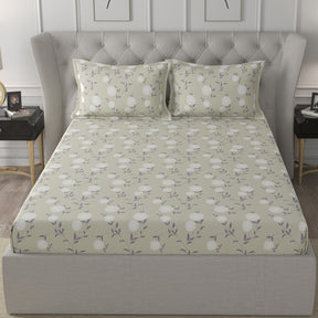Florescence Chloe Printed 100% Cotton Beige Bed Sheet