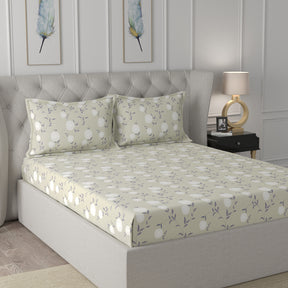 Florescence Chloe Printed 100% Cotton Beige Bed Sheet