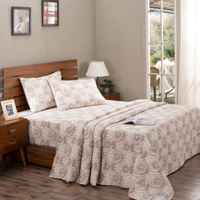 Art Nouveau Evan Printed 100% Cotton Brown Soft Bed Sheet