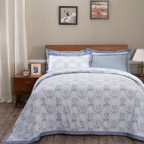Art Nouveau Evan Blue Plain &amp; Printed Reversible 100% Cotton Super Soft Duvet Cover with Pillow Case