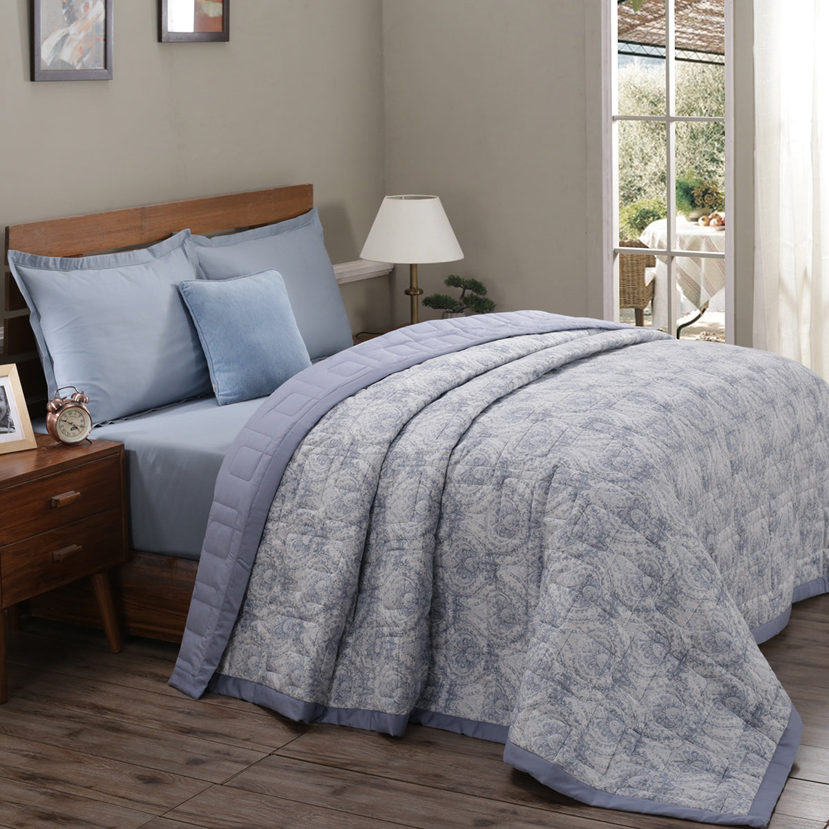 Art Nouveau Evan Blue 6PC Quilt/Quilted Bed Cover Set