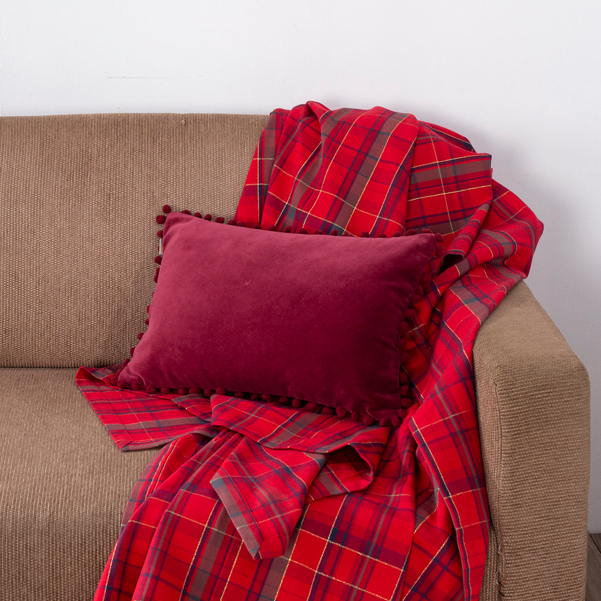 Christmas Ivy Red Solid Velvet 1 Pc Cushion Cover