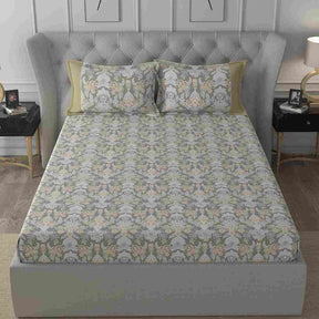 Regency Dark Flora Printed 210TC 100 %Cotton Neutral Bed Sheet