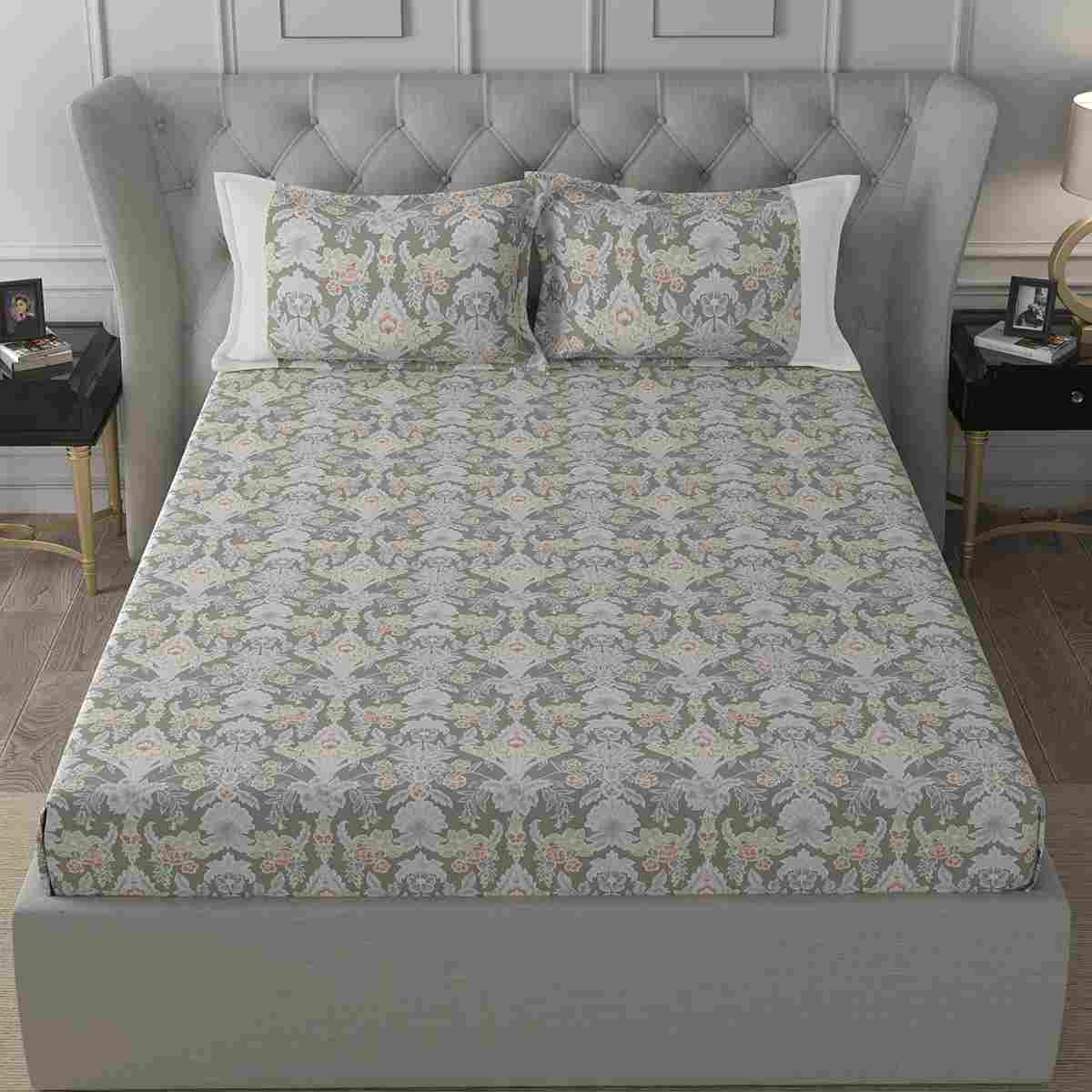 Regency Dark Flora Printed 210TC 100 %Cotton Neutral Bed Sheet
