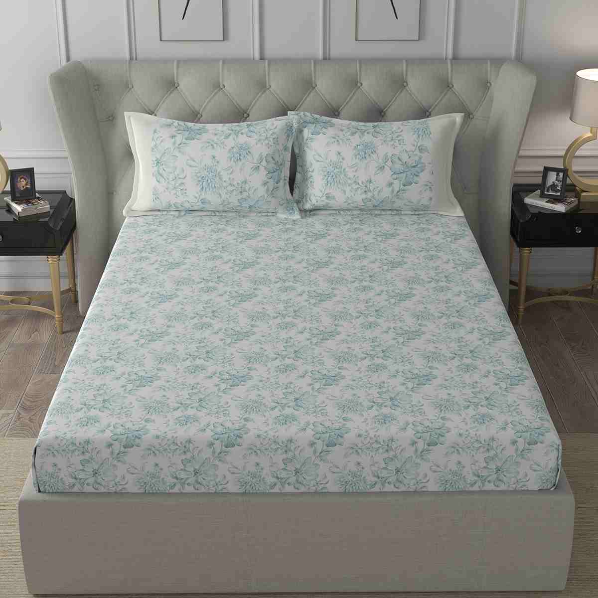 Regency Alicia Printed 210TC 100 %Cotton Blue Bed Sheet