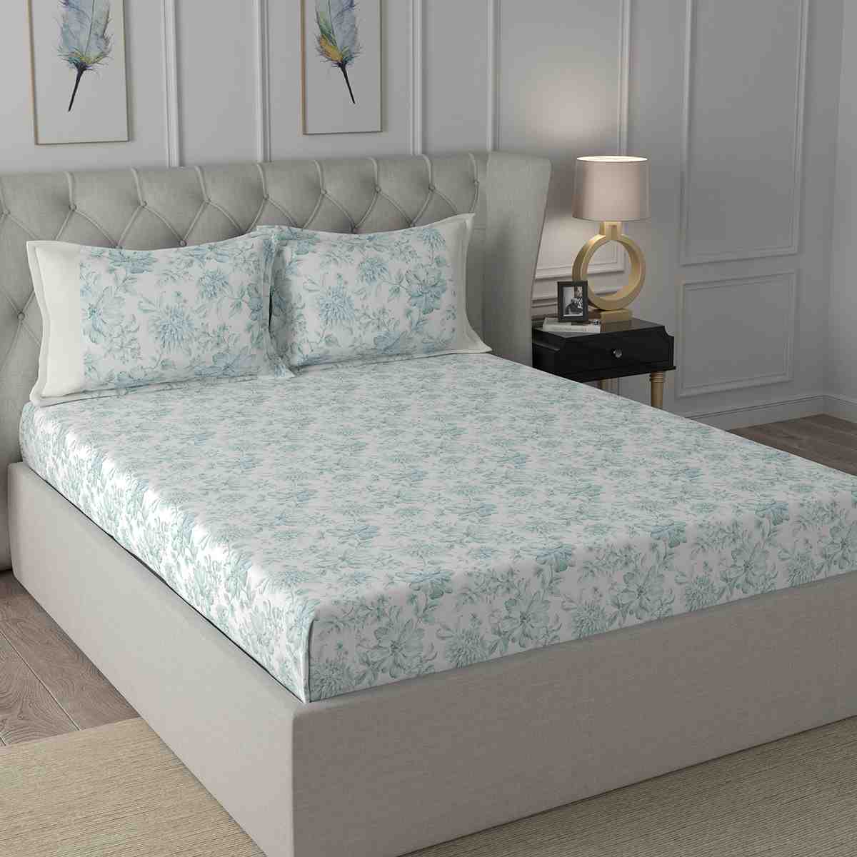 Regency Alicia Printed 210TC 100 %Cotton Blue Bed Sheet
