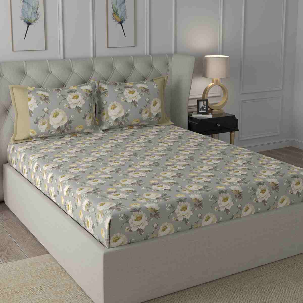 Regency Bouquet Printed 210TC 100 %Cotton Yellow Bed Sheet