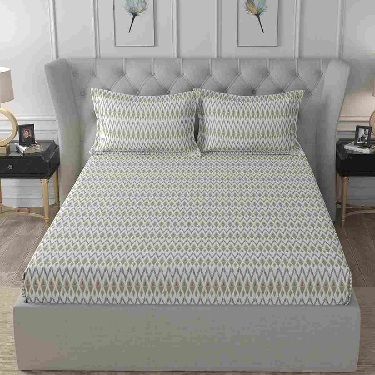 Regency Amanda Printed 144TC 100 %Cotton Neutral Bed Sheet