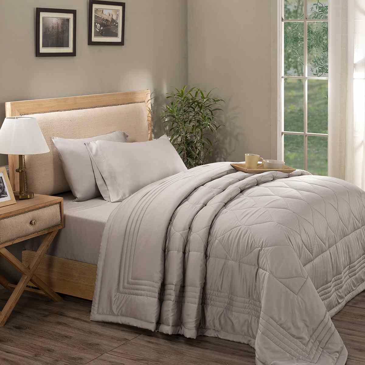 Mellow Light Grey Excel Fabric AC Quilt/Quilted Bed Cover/Comforter