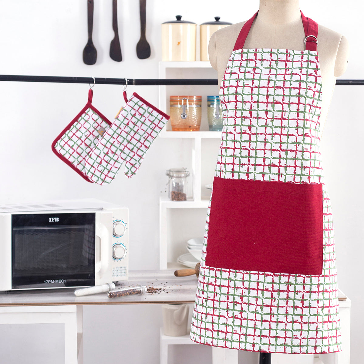 Textured Check Red/Green 1 Pc Apron