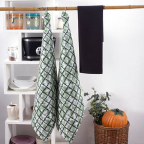 Shadow Check / Solid Green 3 Pc Kitchen Towel