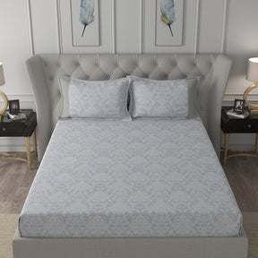 Hermosa Exotic Bouquet Damask Floral Grey Bed Sheet with Pillow Case