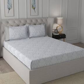 Hermosa Exotic Bouquet Damask Floral Grey Bed Sheet with Pillow Case