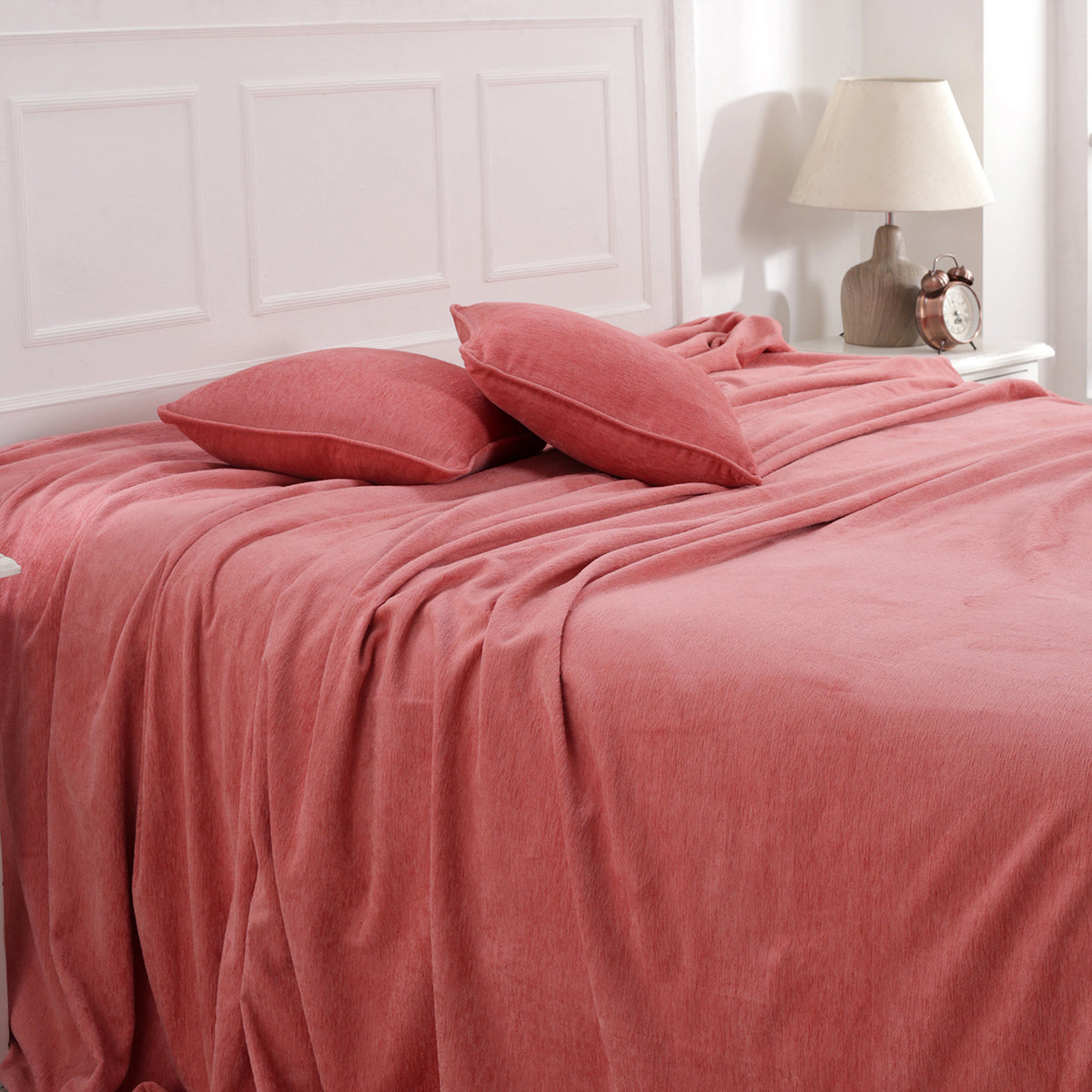 Jessica 100% Cotton Solid Woven Super Soft Spiced Coral Bed Cover/Blanket
