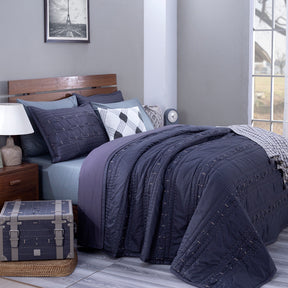 Rurban Grandoise Block Interval Grey 9PC Quilt/Quilted Bed Cover Set