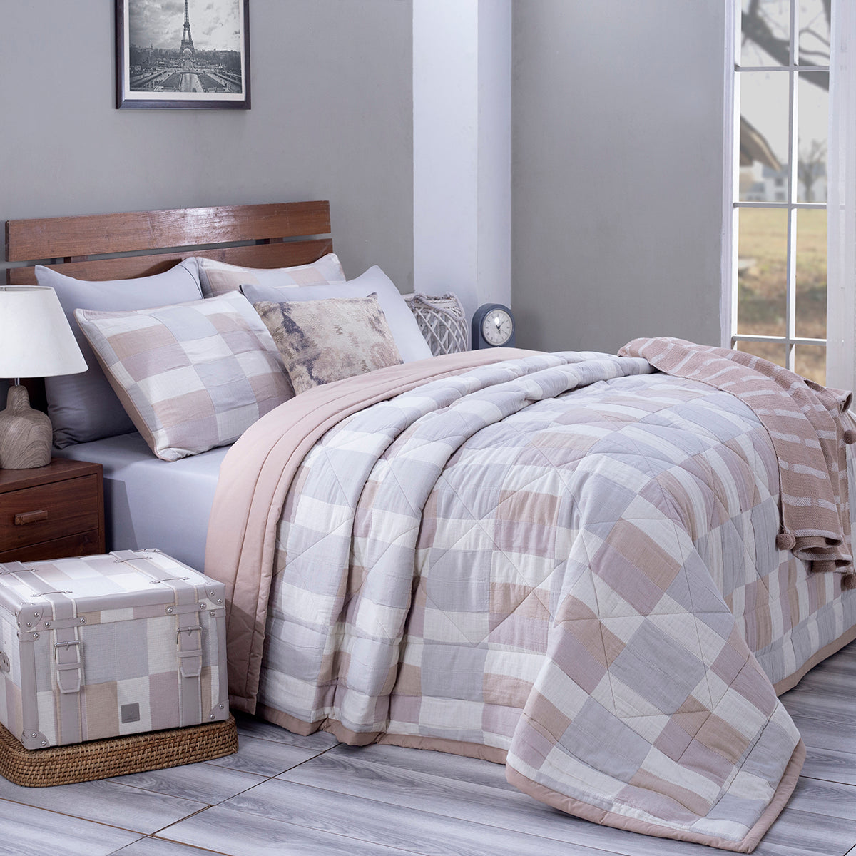Rurban Grandoise Triple Color Neutral 9PC Quilt/Quilted Bed Cover Set