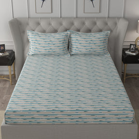 Backyard Patio Astra Printed 100%Cotton Teal Bed Sheet with Pillow Covers