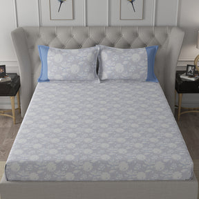 Backyard Patio Albrecht Printed 100%Cotton Blue Bed Sheet with Pillow Covers