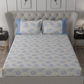 Backyard Patio Silvie Printed 100%Cotton Blue Bed Sheet with Pillow Covers