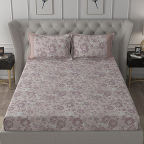 Backyard Patio Textured Floral Printed 100%Cotton Peach Bed Sheet with Pillow Covers