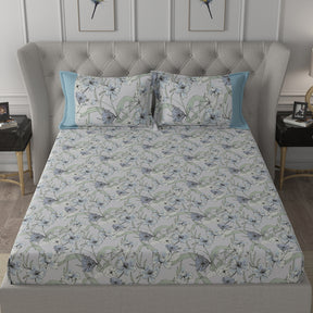 Backyard Patio Valencia Printed 100%Cotton Aqua Bed Sheet with Pillow Covers