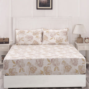 Blossom Couture Petals Prints Neutral Fitted Sheet With Pillow Covers