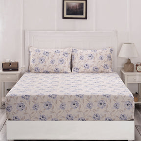 Blossom Couture Maurase Print Blue Fitted Sheet With Pillow Covers