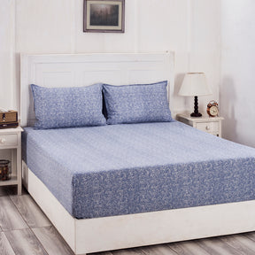 Blossom Couture Texture Print Blue Fitted Sheet With Pillow Covers