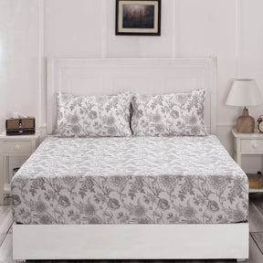 Blossom Couture Emma Print Brown Fitted Sheet With Pillow Covers