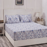 Florescence Juniper Print Blue Fitted Sheet With Pillow Covers
