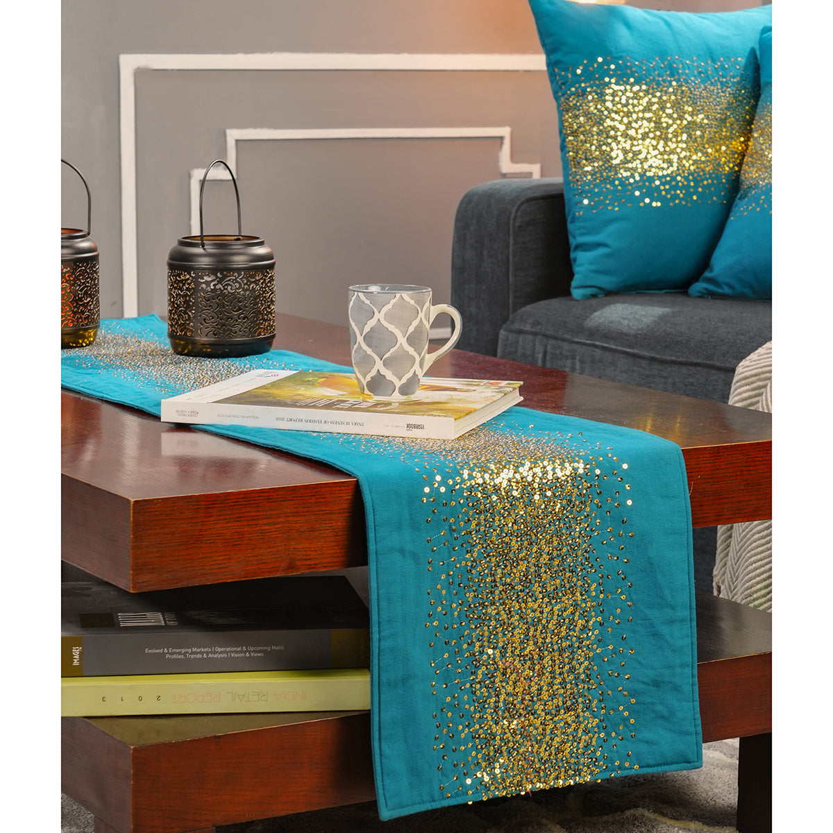 Dazzle Glance Solid Teal 1PC Runner With Box Packaging