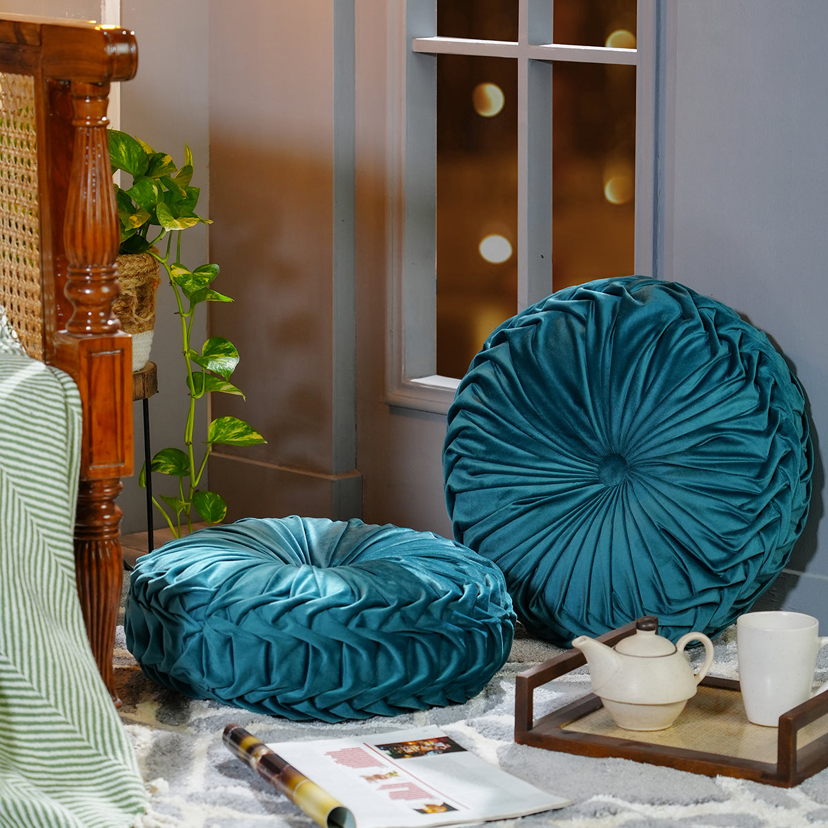 Dazzle Luvelle Solid Teal 2PC Cushion Set With Box Packaging