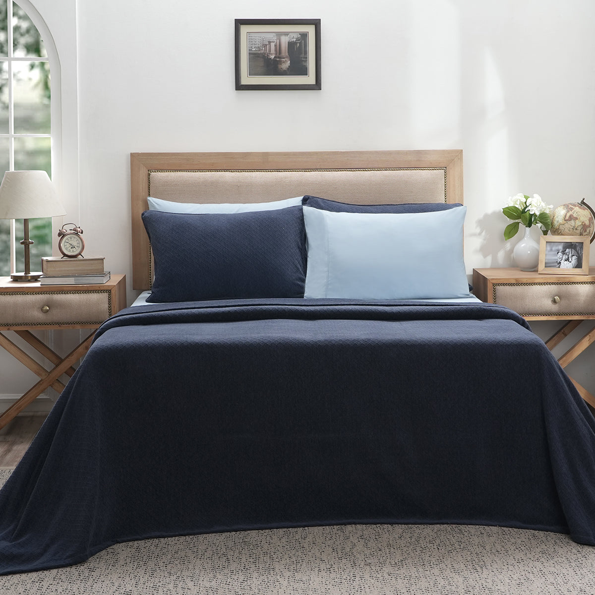 Blaize 100% Cotton Solid Weave Blue Bed Cover