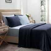 Blaize 100% Cotton Solid Weave Blue Bed Cover