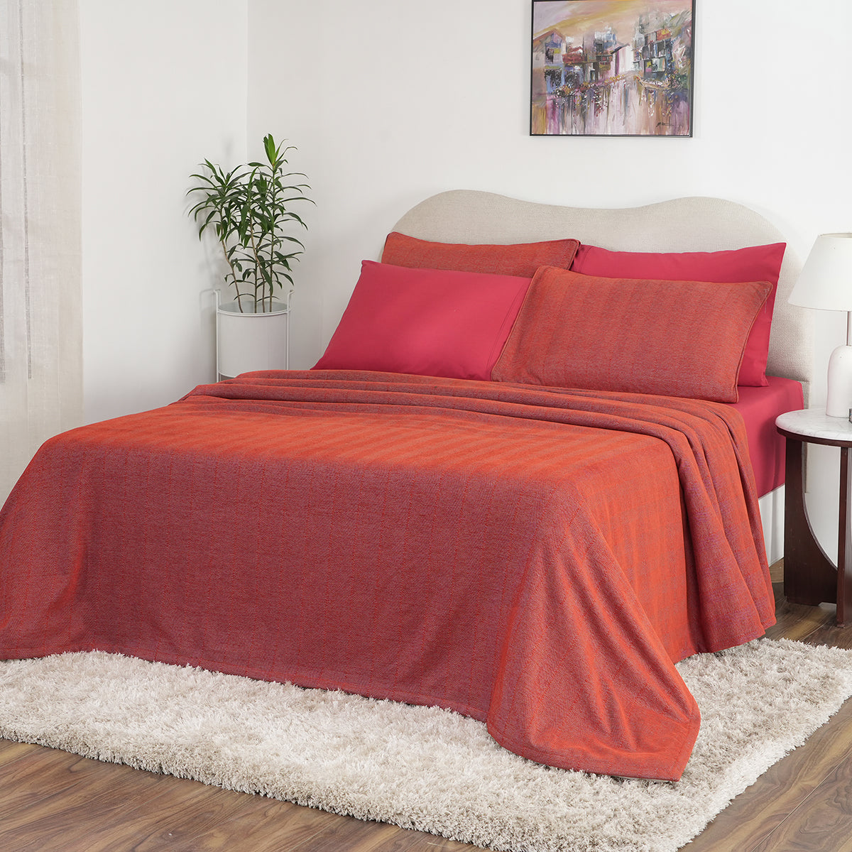 Caroline Woven Herringbone Pattern with Soft Drape Style Red Bed Cover/Blanket