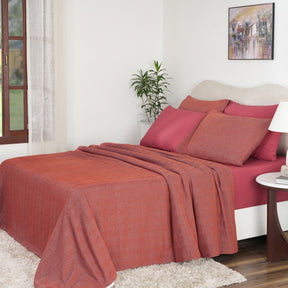 Caroline Woven Herringbone Pattern with Soft Drape Style Red Bed Cover/Blanket