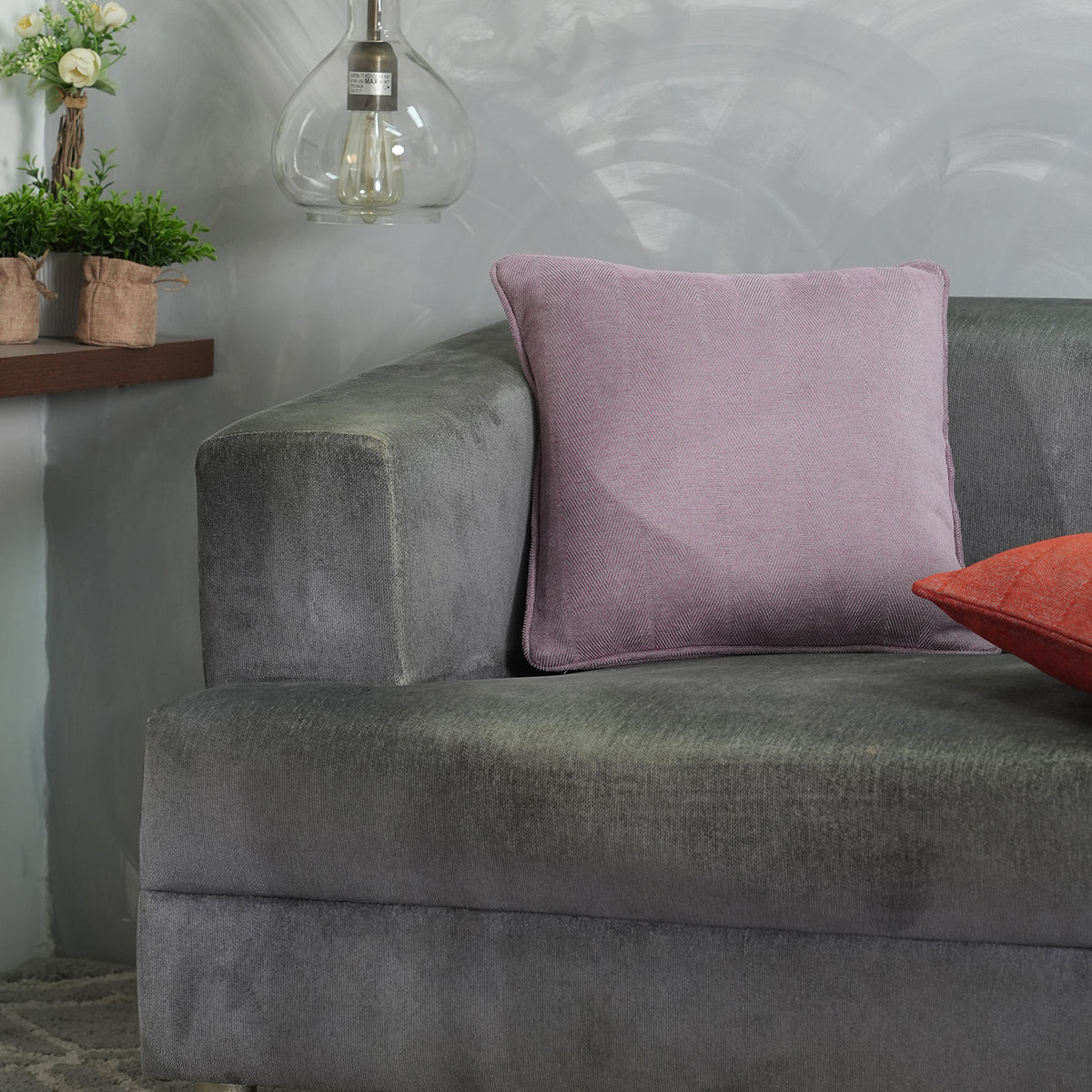 Caroline Herringbone Textured Soft Woven Purple Cushion Cover
