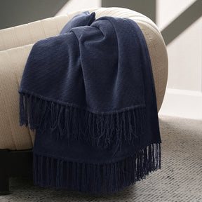 Blaize 100% Cotton Solid Weave Blue Throw/Sofa/Multi Cover/Single Bed Cover