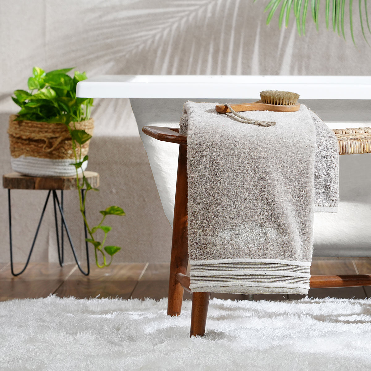 Tranquil Essence Cross Wise Anti-Bacterial, Anti-Fungal and Odour Resistant Beige Towel 70X140