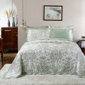Tranquil Essence Napery Classic Printed 100% Cotton Super soft Green Duvet Cover With Pillow Case