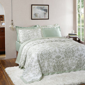 Tranquil Essence Napery Classic Printed 100% Cotton Super soft Green Duvet Cover With Pillow Case