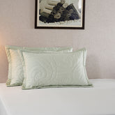 Tranquil Essence Cambric Lawn Quilted Green 2 PC Pillow Sham Set