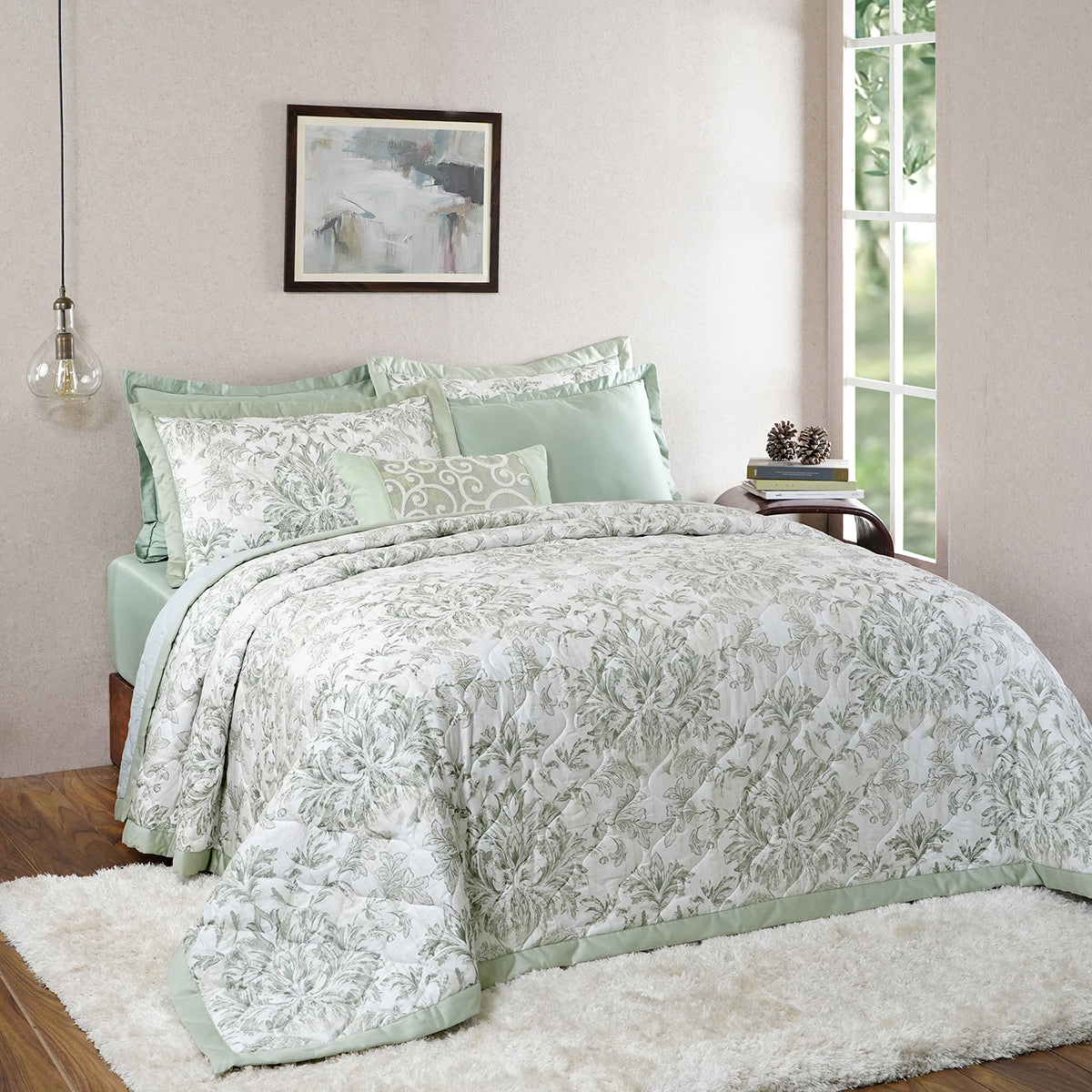 Tranquil Essence Napery Classic Green 8 PC Quilt/Quilted Bed Cover Set