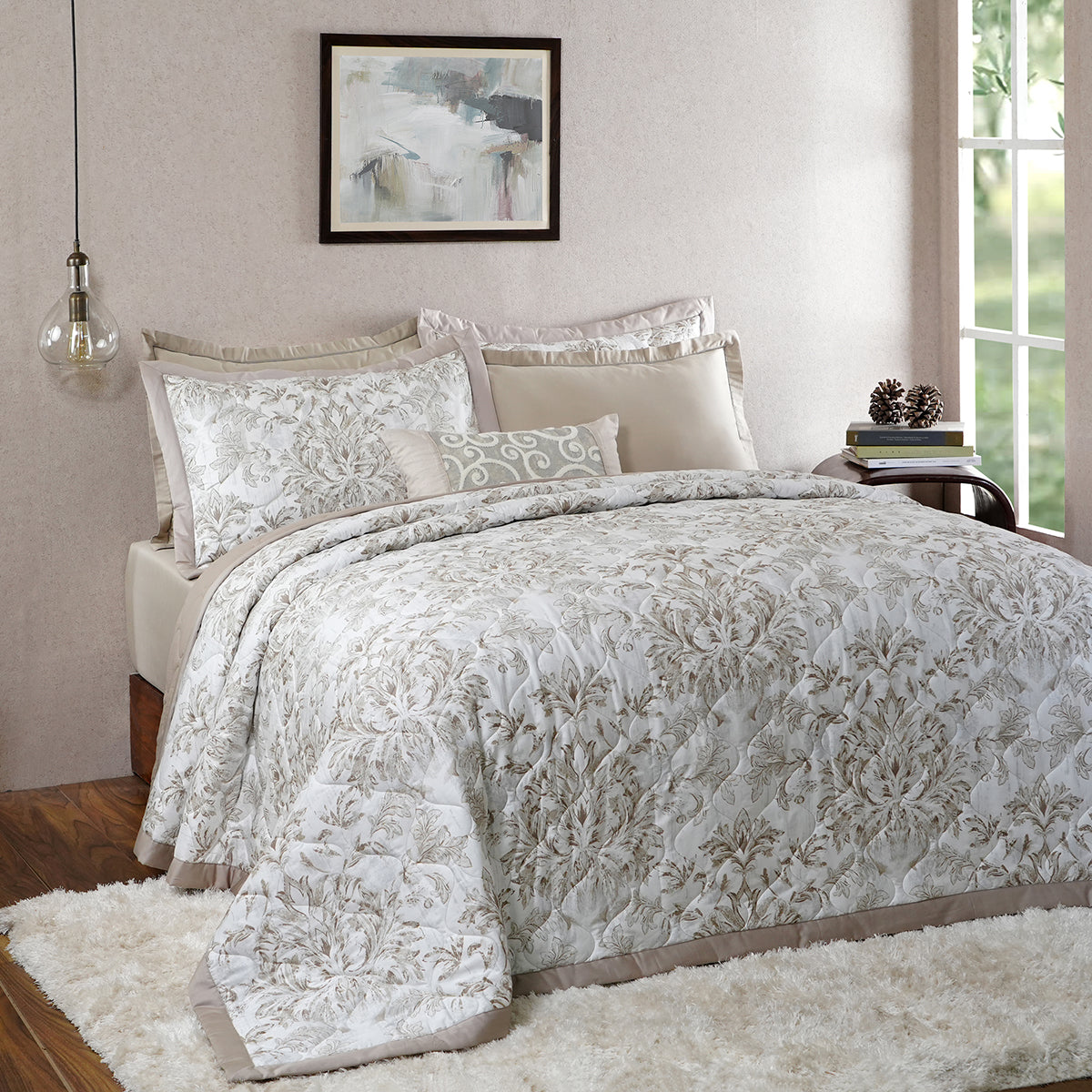 Tranquil Essence Napery Classic Beige 8 PC Quilt/Quilted Bed Cover Set