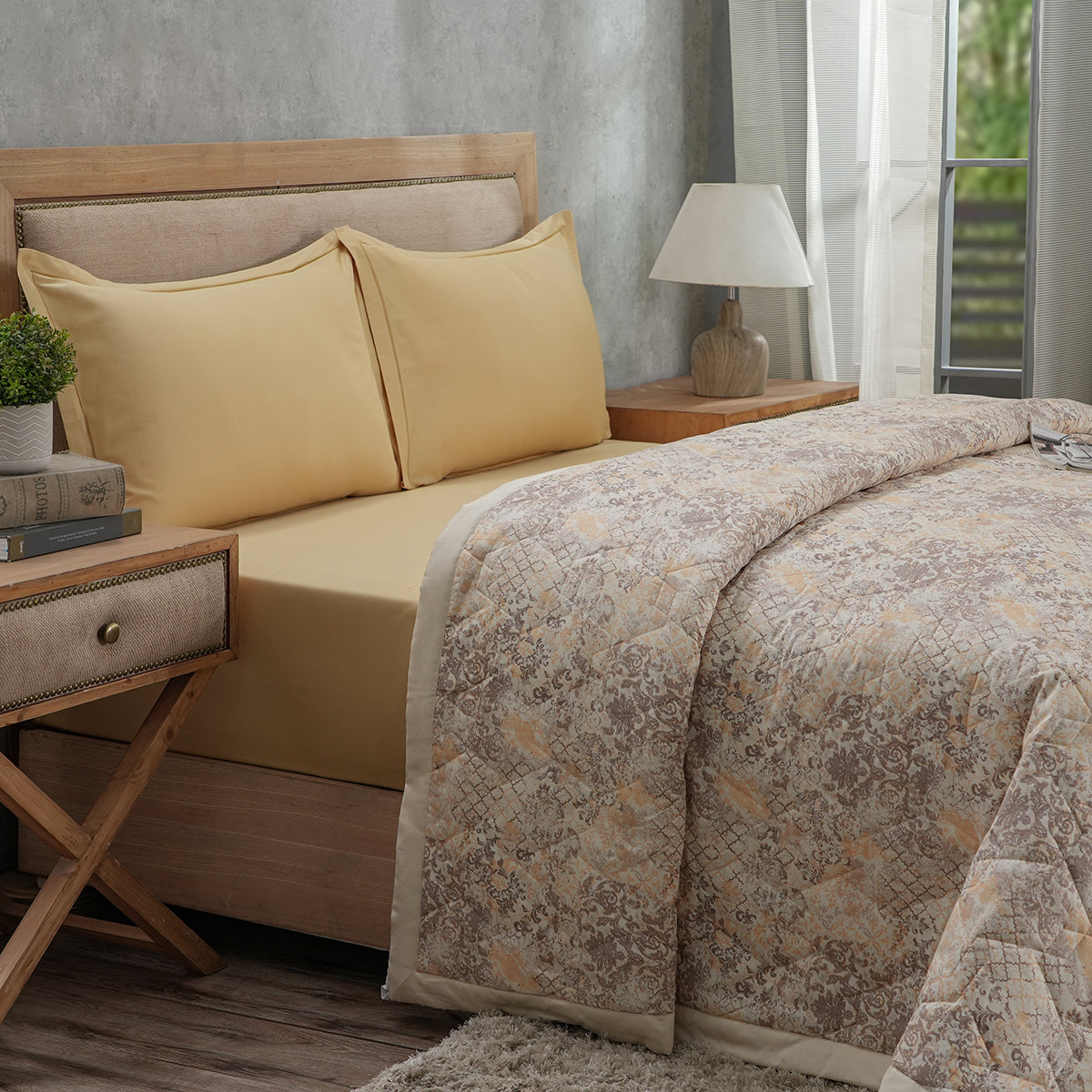 PBS Refined Retro Nouvel Damask Neutral Summer AC Quilt/Quilted Bed Cover/Comferter