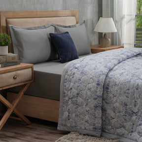 PBS Refined Retro Baroque 6PC Quilt/Quilted Bed Cover Set Blue